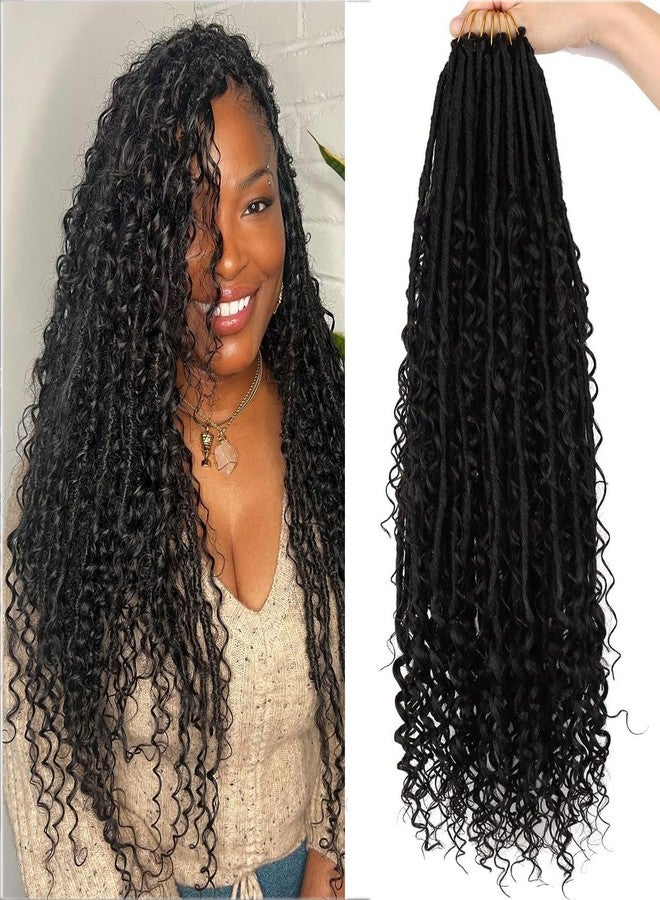 فلايتينغ شعر كروشيه Goddess Locs للنساء ذوات البشرة السمراء، طوله 24 بوصة، ضفائر كروشيه صناعية ناعمة بنمط بوهو مع أطراف مجعدة، 8 عبوات، لون 1B - Image 1